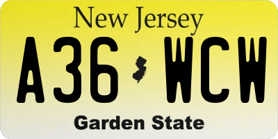 NJ license plate A36WCW