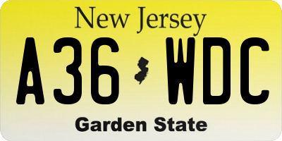 NJ license plate A36WDC
