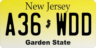 NJ license plate A36WDD