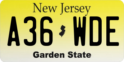 NJ license plate A36WDE