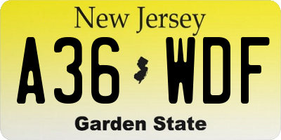 NJ license plate A36WDF
