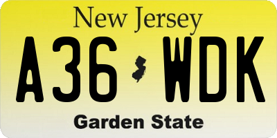 NJ license plate A36WDK