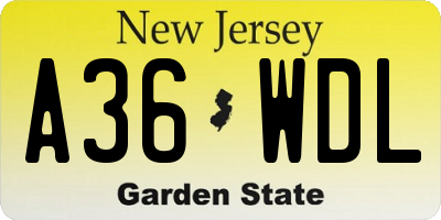 NJ license plate A36WDL