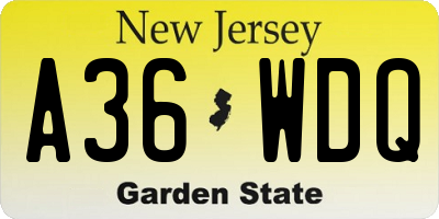 NJ license plate A36WDQ