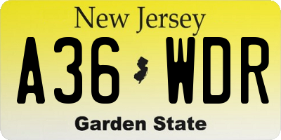 NJ license plate A36WDR