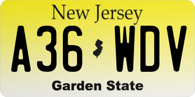 NJ license plate A36WDV
