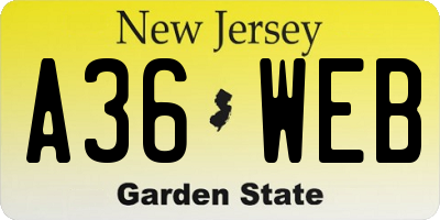 NJ license plate A36WEB