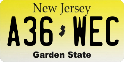 NJ license plate A36WEC