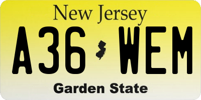 NJ license plate A36WEM