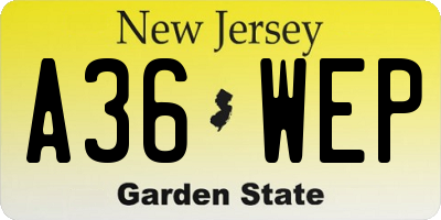 NJ license plate A36WEP