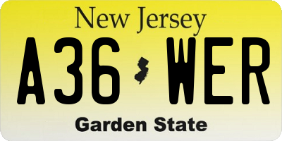 NJ license plate A36WER