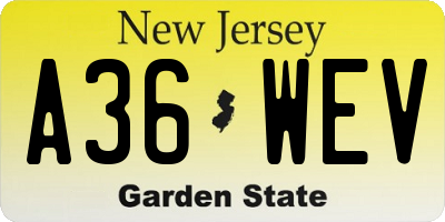 NJ license plate A36WEV