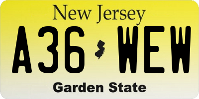NJ license plate A36WEW