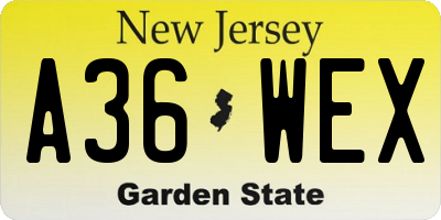 NJ license plate A36WEX