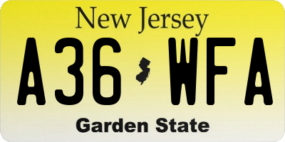 NJ license plate A36WFA
