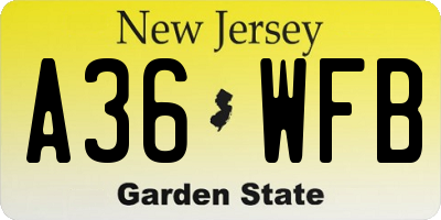 NJ license plate A36WFB