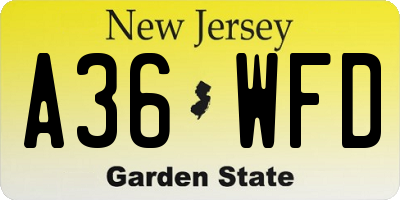 NJ license plate A36WFD