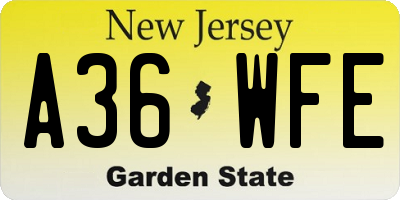 NJ license plate A36WFE