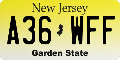 NJ license plate A36WFF