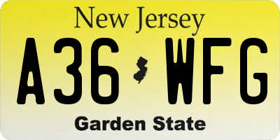 NJ license plate A36WFG