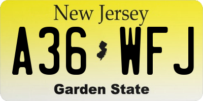 NJ license plate A36WFJ