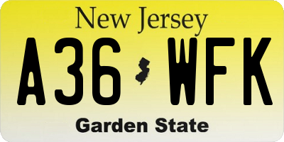 NJ license plate A36WFK