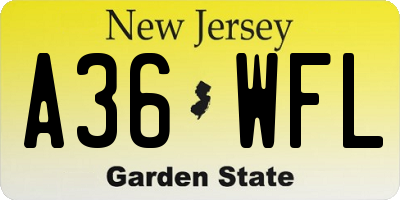 NJ license plate A36WFL
