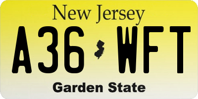 NJ license plate A36WFT