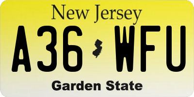 NJ license plate A36WFU