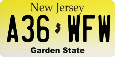NJ license plate A36WFW