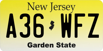 NJ license plate A36WFZ