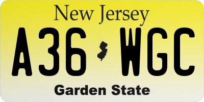 NJ license plate A36WGC
