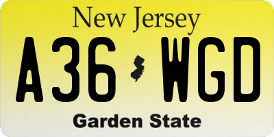 NJ license plate A36WGD