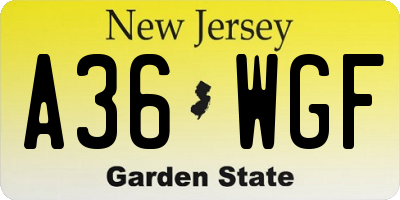 NJ license plate A36WGF