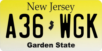 NJ license plate A36WGK