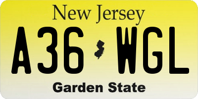 NJ license plate A36WGL