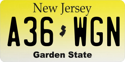 NJ license plate A36WGN