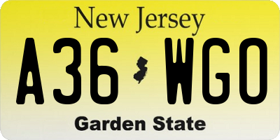 NJ license plate A36WGO