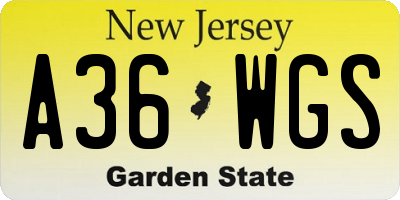 NJ license plate A36WGS