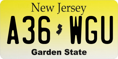 NJ license plate A36WGU