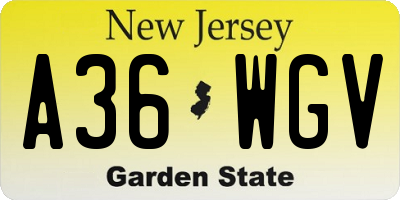NJ license plate A36WGV