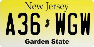 NJ license plate A36WGW