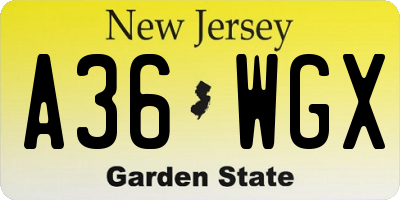 NJ license plate A36WGX
