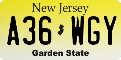 NJ license plate A36WGY