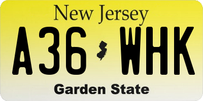 NJ license plate A36WHK