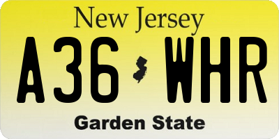 NJ license plate A36WHR