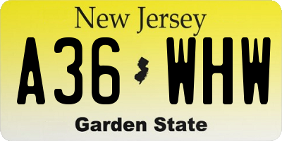NJ license plate A36WHW