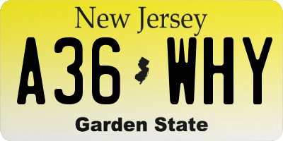 NJ license plate A36WHY