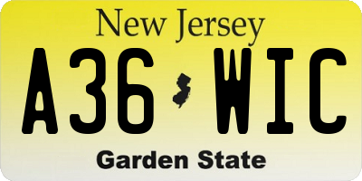 NJ license plate A36WIC