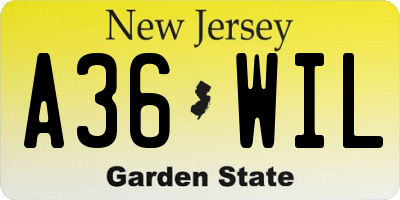 NJ license plate A36WIL